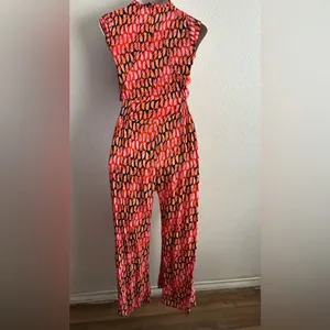 Free People Sahara Jumpsuit In Orange/Pink Abstract Print Wide Leg Boho Gypsy S thumbnail 5