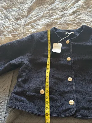 Free Assembly Nubby Collarless Crew Neck Jacket Size XL (16-18) Navy Blue thumbnail 12