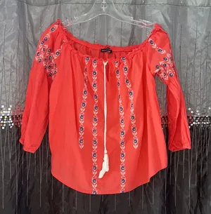 Abercrombie & Fitch Off the Shoulder Pink Blouse thumbnail 1