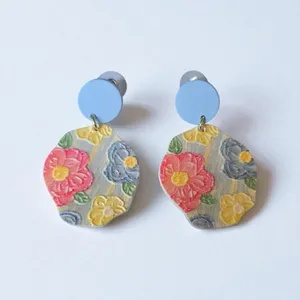 Flowerful Colorful Embossed‎ Acrylic Earrings with Blue Studs thumbnail 9