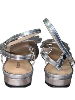 C. Paravano Size 8.5 (EU 39.5)- Sling Back Flats - Silver With Bow Accent. thumbnail 5
