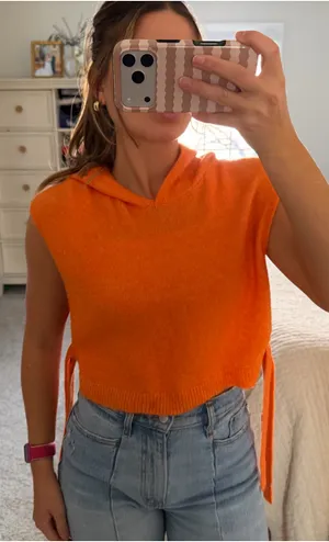 Anthropologie Maeve Orange knit sleeveless hooded cropped sweater thumbnail 2