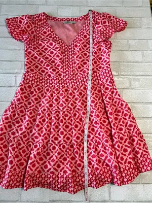 Vineyard Vines Pink & Red Geometric V-Neck Dress Size Small Preppy Vacation thumbnail 7