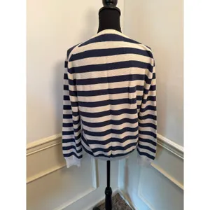 J.Crew Classic Cotton Striped Crewneck Sweater Navy & Cream Nautical Coastal thumbnail 4