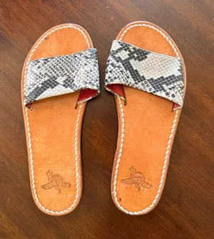 Freebird by Steven Golden Leather Snakeskin Print Slide Sandals thumbnail 1