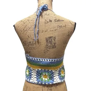 Pretty Garbage Crochet Halter Top Striped Granny Square Crop Top‎ Size Small thumbnail 3