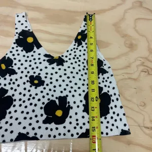 UO Urban Outfitters Floral Polka Dot Ribbed Knit‎ Crop Tank Top Blk White Sm thumbnail 7