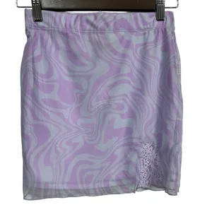 Forever 21 Y2K Lavender Sky Blue Swirl Print Mini Skirt Lace Trim Women's XS New thumbnail 1