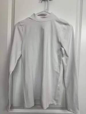 Athleta White Ribbed Mock Neck Long Sleeve Fitted Top Women’s Medium thumbnail 3