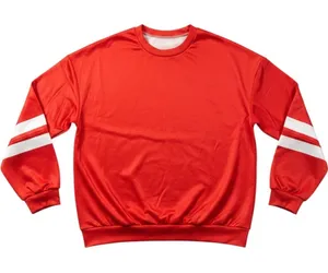 Red Varsity Crewneck Sweatshirt White Sleeve Stripes Sporty Fleece Casual Small thumbnail 1