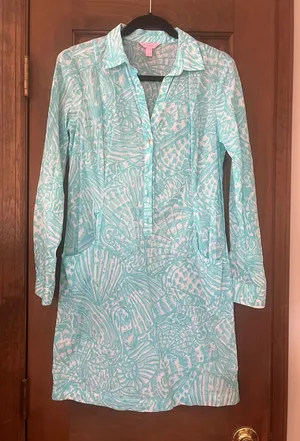 Lilly Pulitzer Sanibel Tunic Dress Sarong Coverup Shorley Teal Womens Small thumbnail 1