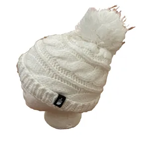 The North Face White Cable Knit Beanie Pom Womens One Size thumbnail 6