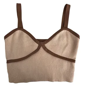 Lush Ribbed Cropped Top Size M Tan Neutral Minimalist Clean Girl Boho 70's thumbnail 2