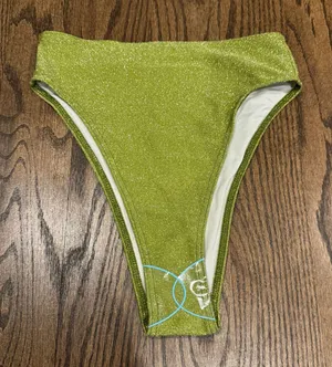 ASOS AsYou Green Shimmer High Cut Bikini Swim Suit Bottom Size 4 Small Glitter thumbnail 1