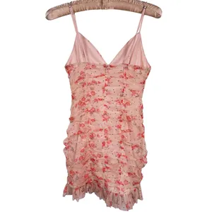 Lucy in the Sky Coquette Floral Mini Dress Ruched Sequin Mesh Small Pink Date thumbnail 3