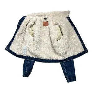 Levi’s Blue Denim Short Jacket Sherpa Lining Women Size M Cotton Button Front thumbnail 9