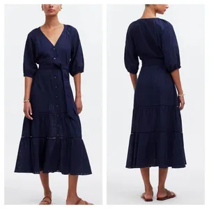 Madewell Tie-Waist Tiered Midi Dress in‎ Windowpane Sz 6 thumbnail 2
