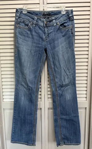 Silver Jeans Suki 17" Surplus Light Wash Low Rise Embroidery‎ Size 31x33 Western thumbnail 1