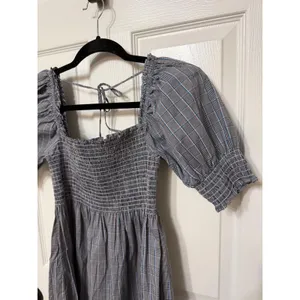 Hill House Home The‎ Athena Nap Dress Blue Grey Plaid Smocked Mini Dress XS thumbnail 5