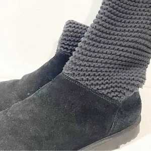 UGG Australia Shaina Size 11 Black Suede Leather /Knit High Ankle Boots 1012534 thumbnail 2