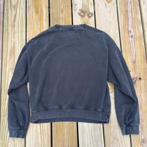 American Eagle Sweatshirt Cropped Crew‎ Washed Black White Spellout Small thumbnail 2