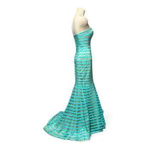 Sherri Hill Strapless Striped Mermaid Gown Turquoise Aqua Blue Sheer 6 thumbnail 7
