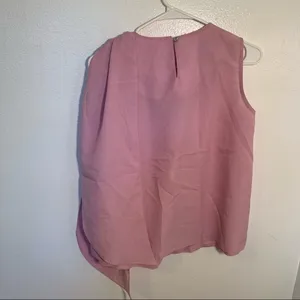 Adela Women's Sleeveless Blouse Crewneck Pleated Bow Shoulder Pink Purple thumbnail 8