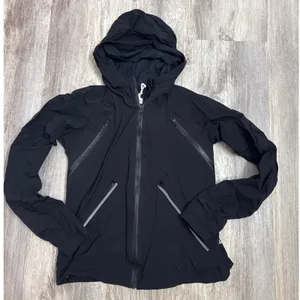 Lululemon‎ Make It Rain Running Jacket Black Hooded Zip Windbreaker Size 4 thumbnail 2