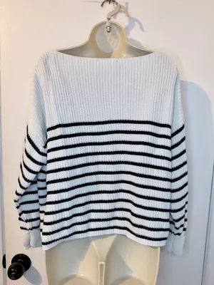 French Connection XS White Black Stripe Knit Boat Neck Sweater Cotton thumbnail 8