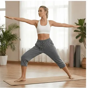 NWT ~ GRAY Capri Yoga Loose High Waist Drawstring Workout Pants & Pockets ~ 2X thumbnail 2