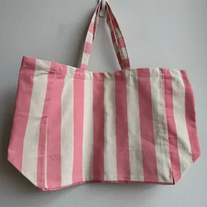 Sezane Paris Rue Large Pink White Stripe Shopper Tote Book Bag Fits All Cotton thumbnail 5
