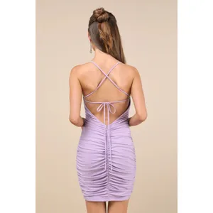 NWOT Lulus Confident Allure Lavender Ruched Lace-Up Bodycon Mini Dress Party S thumbnail 4