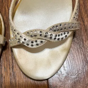 Off White Satin Strappy Jeweled Heels Size 7 thumbnail 6