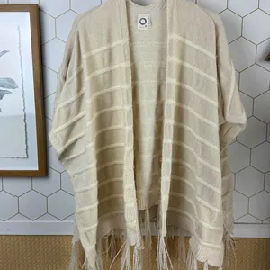 Akemi + Kin by Anthropologie Cream Miette Chenille Fringe Cardigan Poncho - O/S thumbnail 8