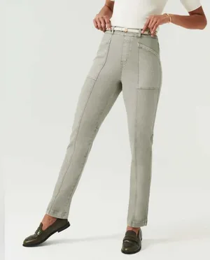 Spanx Stretch Twill Straight Leg Pants Olive Oil Green Pull On Women Size Medium thumbnail 3