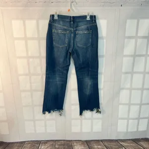 Free People Blue Maggie Whiskered Faded Cotton Cropped Raw Hem Jeans Size 26 thumbnail 5