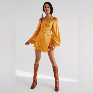 Free People Jael Printed Mini Dress Size Medium Cut Out sides Yellow Floral thumbnail 8