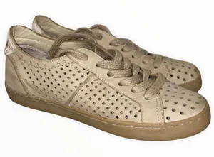 Dolce Vita Beige Perforated Leather Sneakers Calf Hair Heel Lace‎ Up thumbnail 1