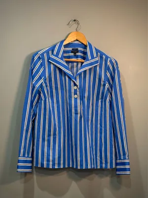 Blue Talbots Striped Non-Iron Half Button Down Shirt Size S Like New thumbnail 4