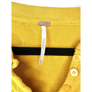 Free People Summer Struttin Mini Dress Golden Yellow Henley Waffle Ruffle Medium thumbnail 10