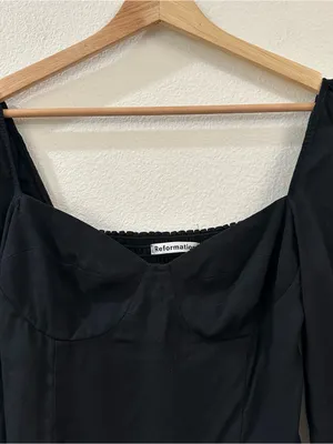 Reformation Women's Reign Sweetheart Neckline Long Sleeve Top Size 4 Black thumbnail 4