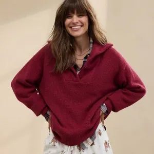 Aerie CozyUp Waffle Button Sweater‎ Oversized Cozy Burgundy Size XXS thumbnail 1