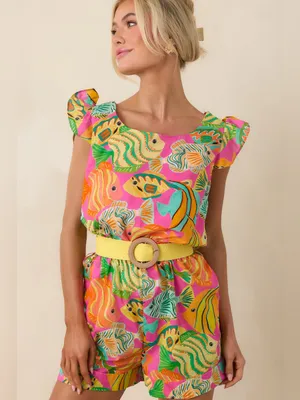 Paradisa Melbourne Pink Multi Cotton Fish Print Romper Size Small thumbnail 6