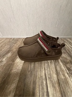 Women’s Brown FauxSuede Slip-On Loafers with Red & White Accent Strap Size 9 thumbnail 7