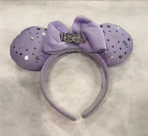 Disney 100th Anniversary Minnie Mouse Ears Lavender‎ Purple Silver Confetti Bow thumbnail 1