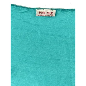 Pure Silk Scarf Turquoise Teal 21x22 Hand Rolled Square Bandana Neck Hair Wrap thumbnail 4