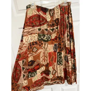 Vintage 90s Midi Abstract Geometric Print Skirt Elastic‎ Waist Brown Large thumbnail 3