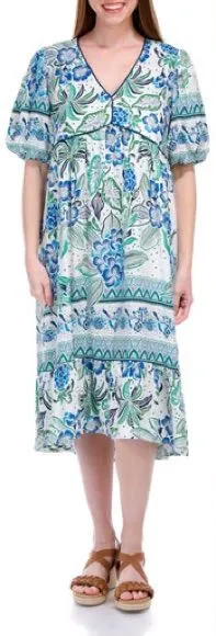 Figueroa & Flower Short Sleeve Floral Midi Dress white blue‎ size small thumbnail 1