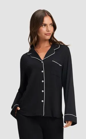 Cozy Earth Bamboo Stretch Knit Long Sleeve Pajama Top in Black Size Small thumbnail 1