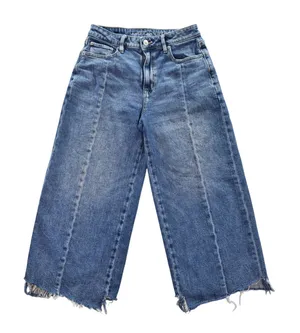 American Eagle Womens Wide Leg Jeans Blue Medium Wash Front Seam Raw Hem Size 26 thumbnail 1